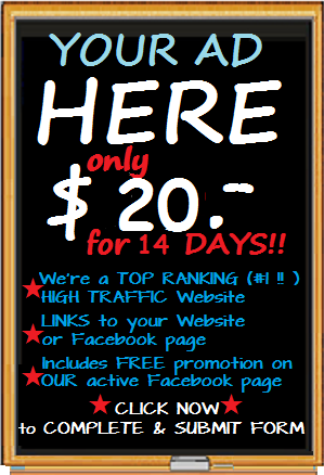 Advertise in the MAIN COLUMN (you chose the date!) - Ad remains live for 7 days!