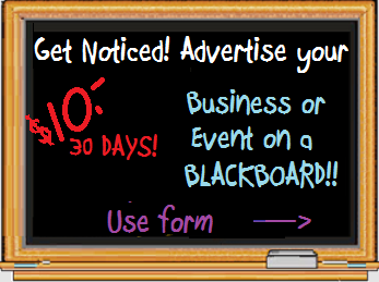 Add Your Upcoming FUN FALL FAMILY EVENT / ACTIVTY to our BLACKBOARD!  $10 / 30 DAYS!  Use form at Left.