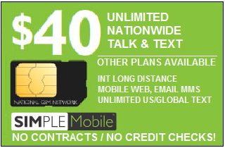 $40 Unlimited Nationwide Talk & Text from SIMple Mobile