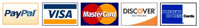 We accept MasterCard, Visa, Discover, Amex, PayPal and Debit Cards